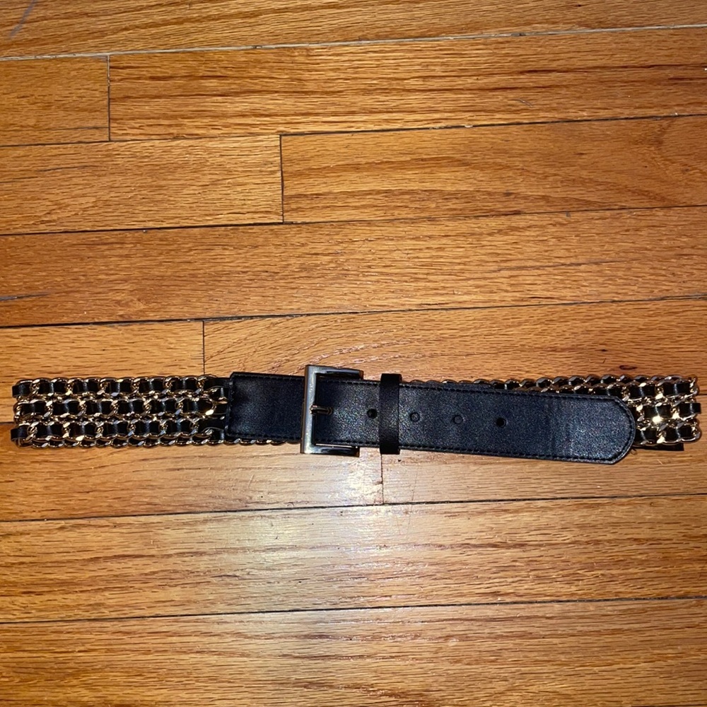 NEW Black and Gold Metal Leather Belt